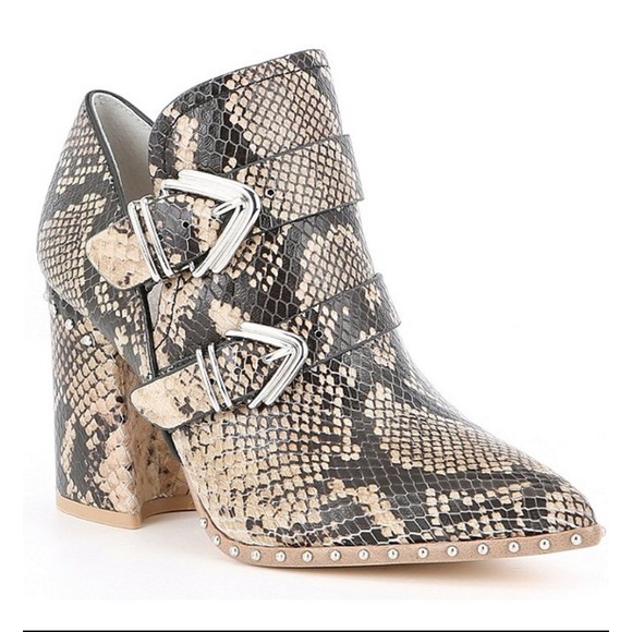 Gianni Bini Shoes - Gianni Bini Decie Leather snake block heel bootie